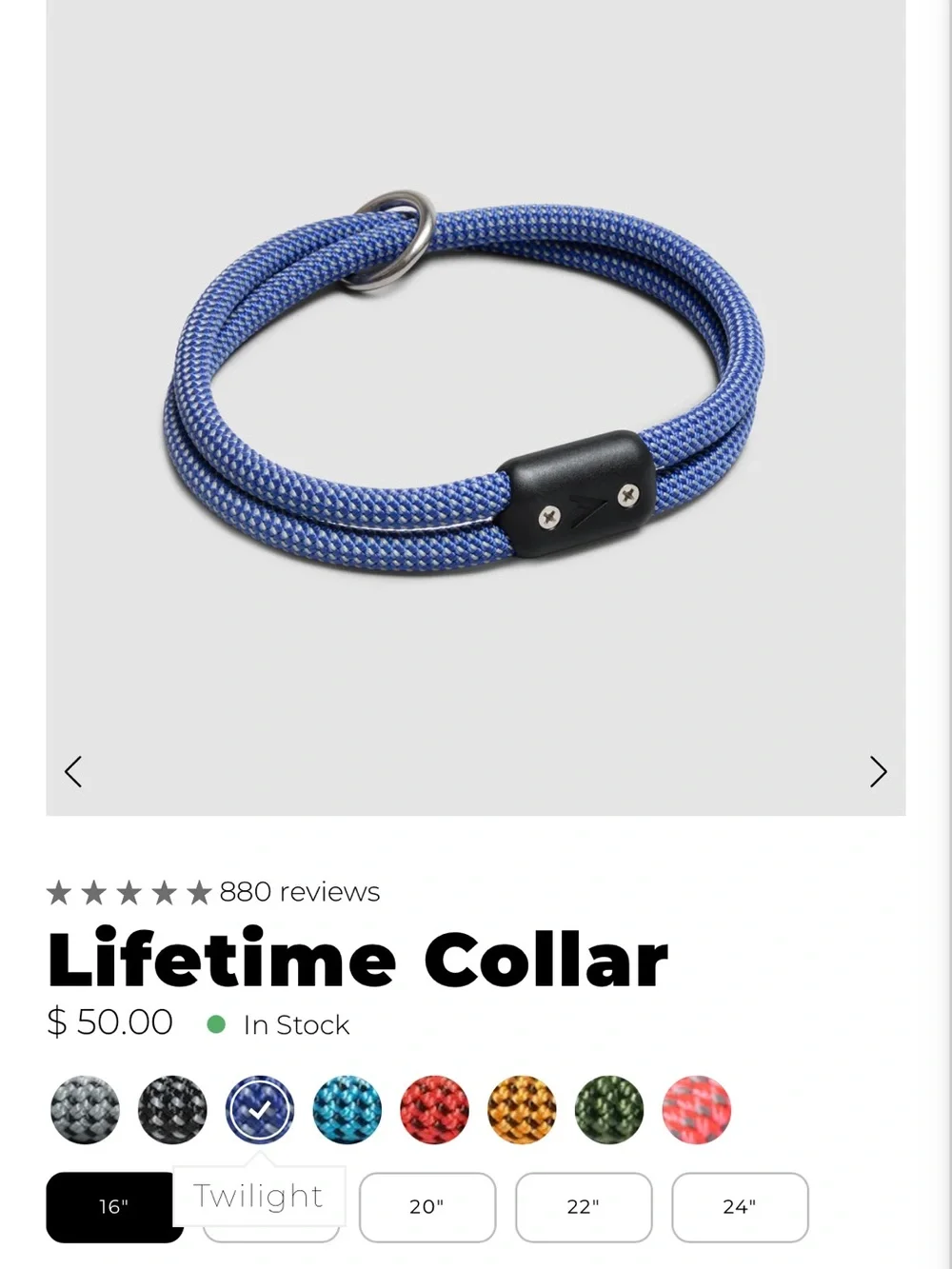 Lifetime Collar Blue Rope Dog Collar